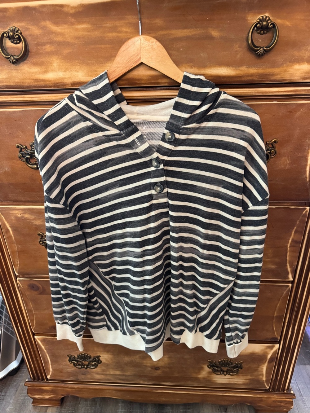 Westbound Striped Pullover XL Charcoal‎ Gray White Lightweight Hoodie